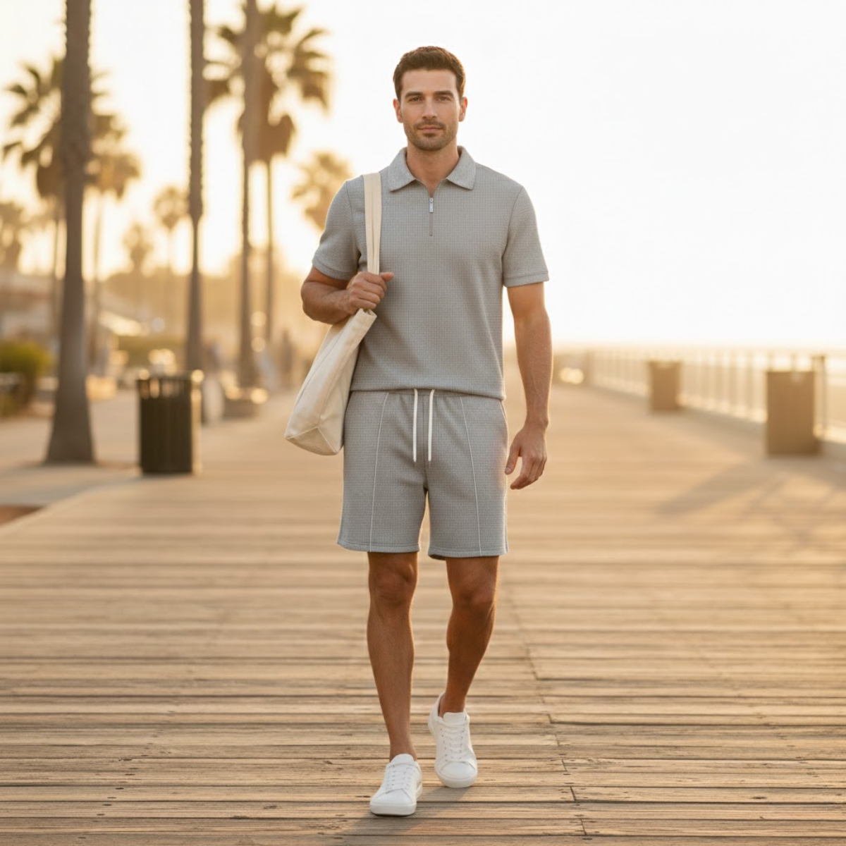 Men's Casual Summer Shirt And Shorts Set Solid Color