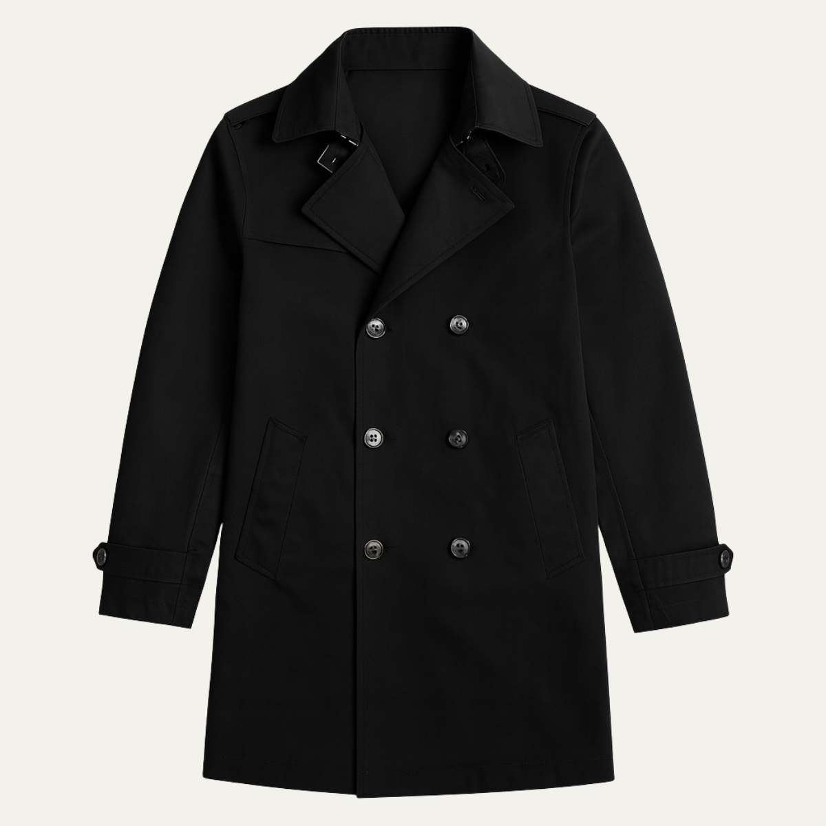 Men's Slim Fit Trench Coat Single Breasted Wool Black - Vonnera
