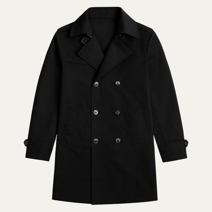 Men's Slim Fit Trench Coat Single Breasted Wool Black - Vonnera