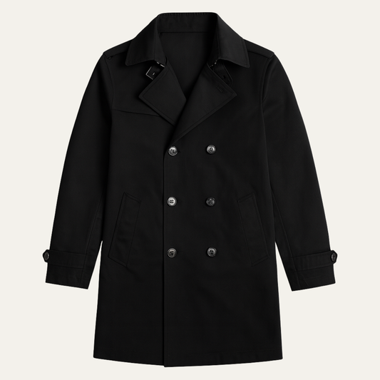 Men's Slim Fit Trench Coat Single Breasted Wool Black - Vonnera