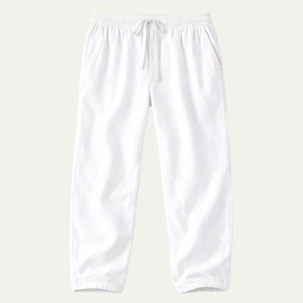 Mens Cotton Linen Drawstring Pants Loose Fit Beige - Vonnera