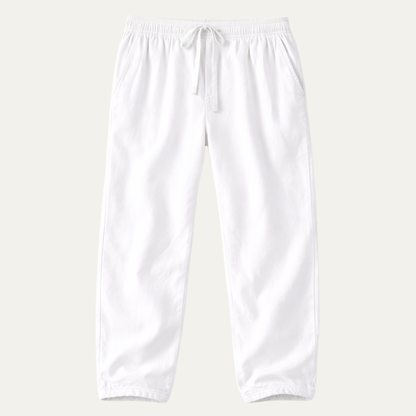 Mens Cotton Linen Drawstring Pants Loose Fit Beige - Vonnera