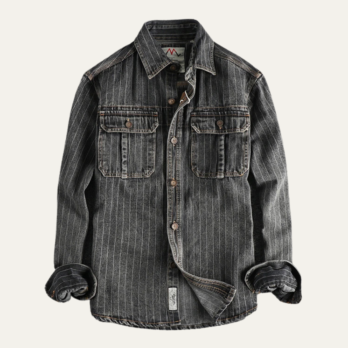 Men's Denim Shirt Jacket Vertical Stripe Dark Blue - Vonnera