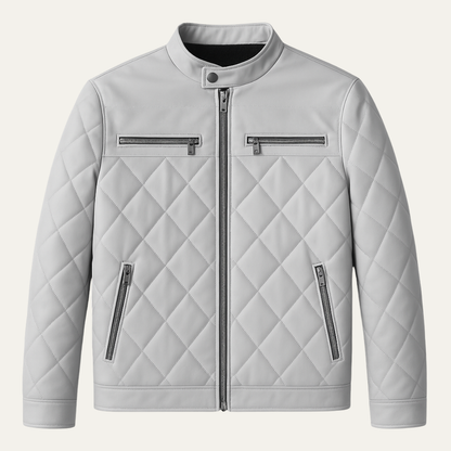 Moscova Men's Leather Biker Jacket Thick Quilted Black - Vonnera