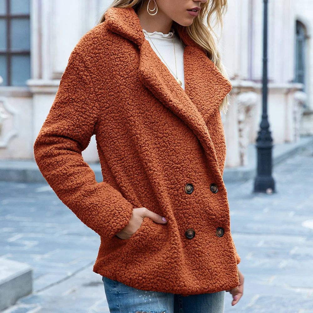 Women's Double Breasted Coat Mid Length Wool Timeless