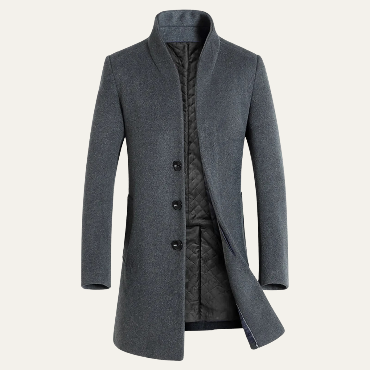 Men's Wool Blend Trench Coat Stand Collar Winter Jacket - Vonnera
