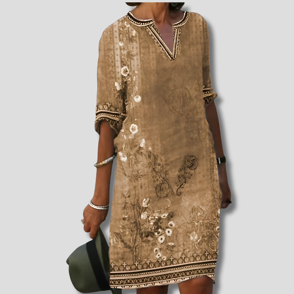 Women's Boho Floral Ruffle Dress - Vonnera