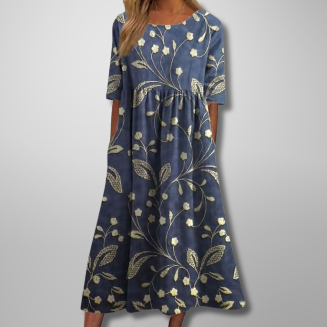 Women's Loose Fit Short Sleeve Midi Dress - Vonnera