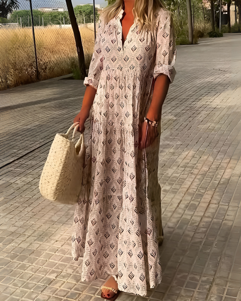 Women's Boho Long Dress Vintage Print - Vonnera