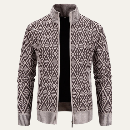 Men's Knit Diamond Zip Jacket with Stand Collar - Vonnera