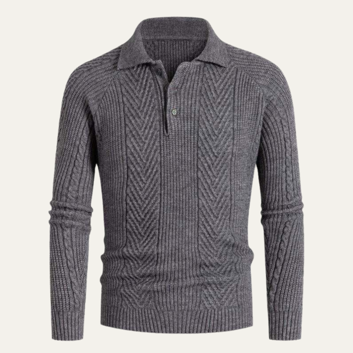 Men's Knitted Polo Sweater Chunky Warm Wool Winter Beige - Vonnera