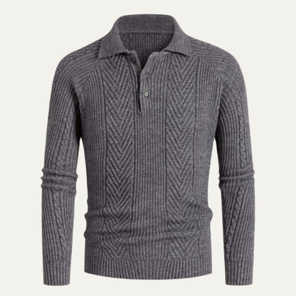 Men's Knitted Polo Sweater Chunky Warm Wool Winter Beige - Vonnera