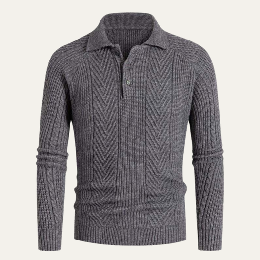 Men's Knitted Polo Sweater Chunky Warm Wool Winter Beige - Vonnera
