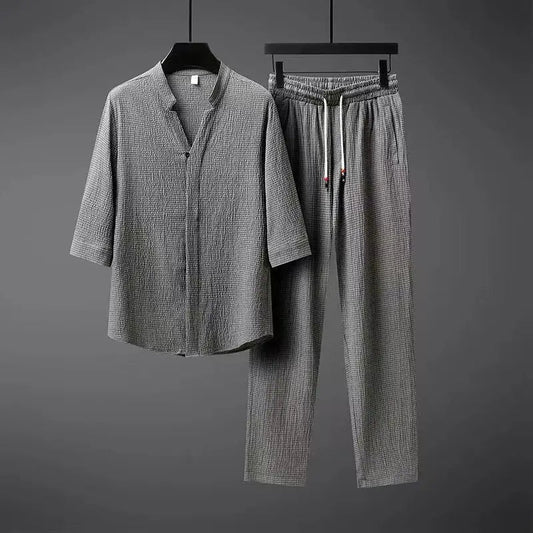 Men's Linen Tracksuit 2-Piece Classic Comfort Set - Vonnera