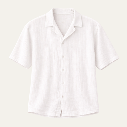 Men's Button Up Shirt Turn Down Collar Loose Fit Cotton White - Vonnera