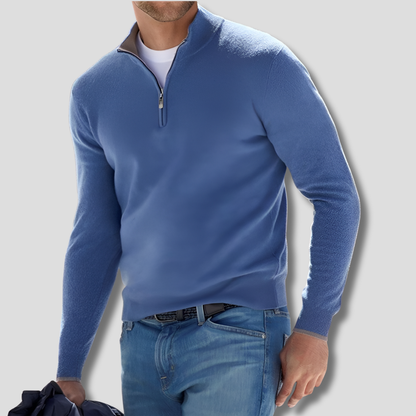 Men's Cotton Knit Pullover Zipper Collar