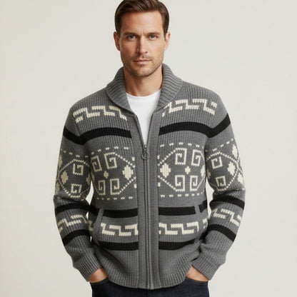 Men's Vintage Knit Cardigan Thick Shawl Collar Winter