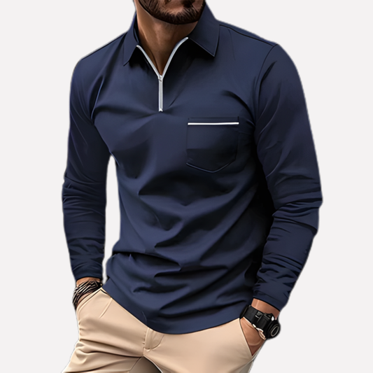 Men's Polo Shirt Long Sleeve Cotton Chest Pocket - Vonnera