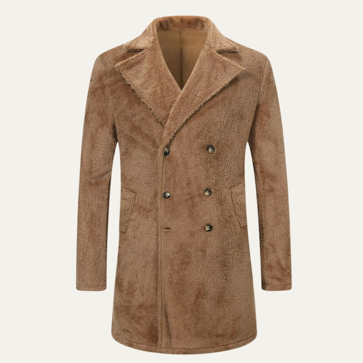 Men's Double Breasted Winter Coat Warm Brown Plush - Vonnera