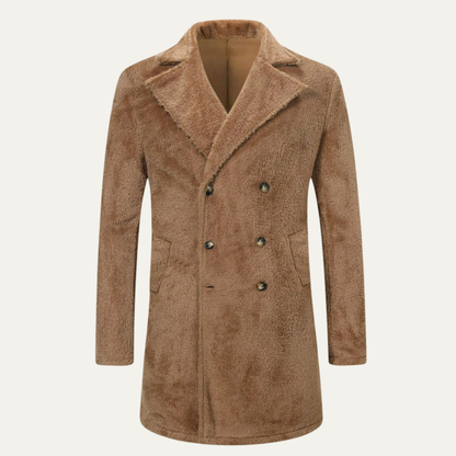 Men's Double Breasted Winter Coat Warm Brown Plush - Vonnera