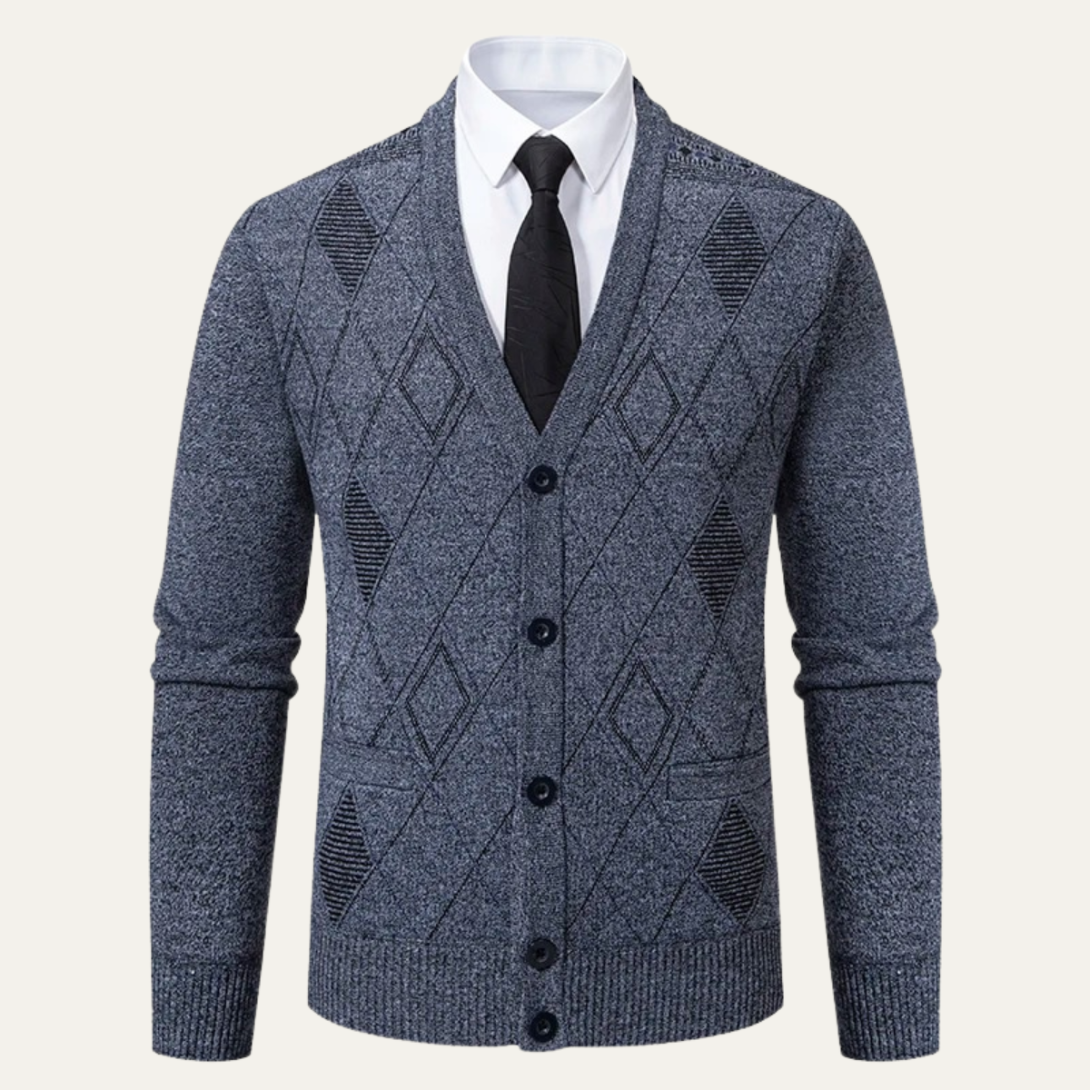 Men's Plaid Fleece Cardigan V Neck Winter Knit - Vonnera