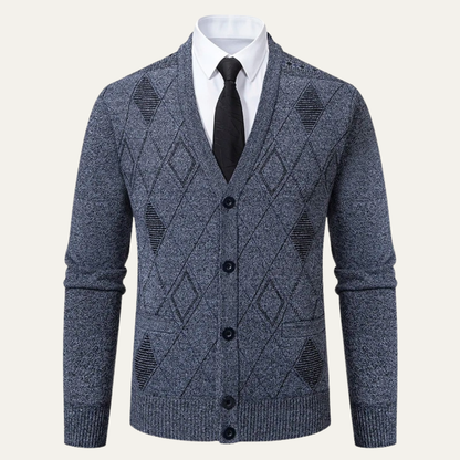 Men's Plaid Fleece Cardigan V Neck Winter Knit - Vonnera