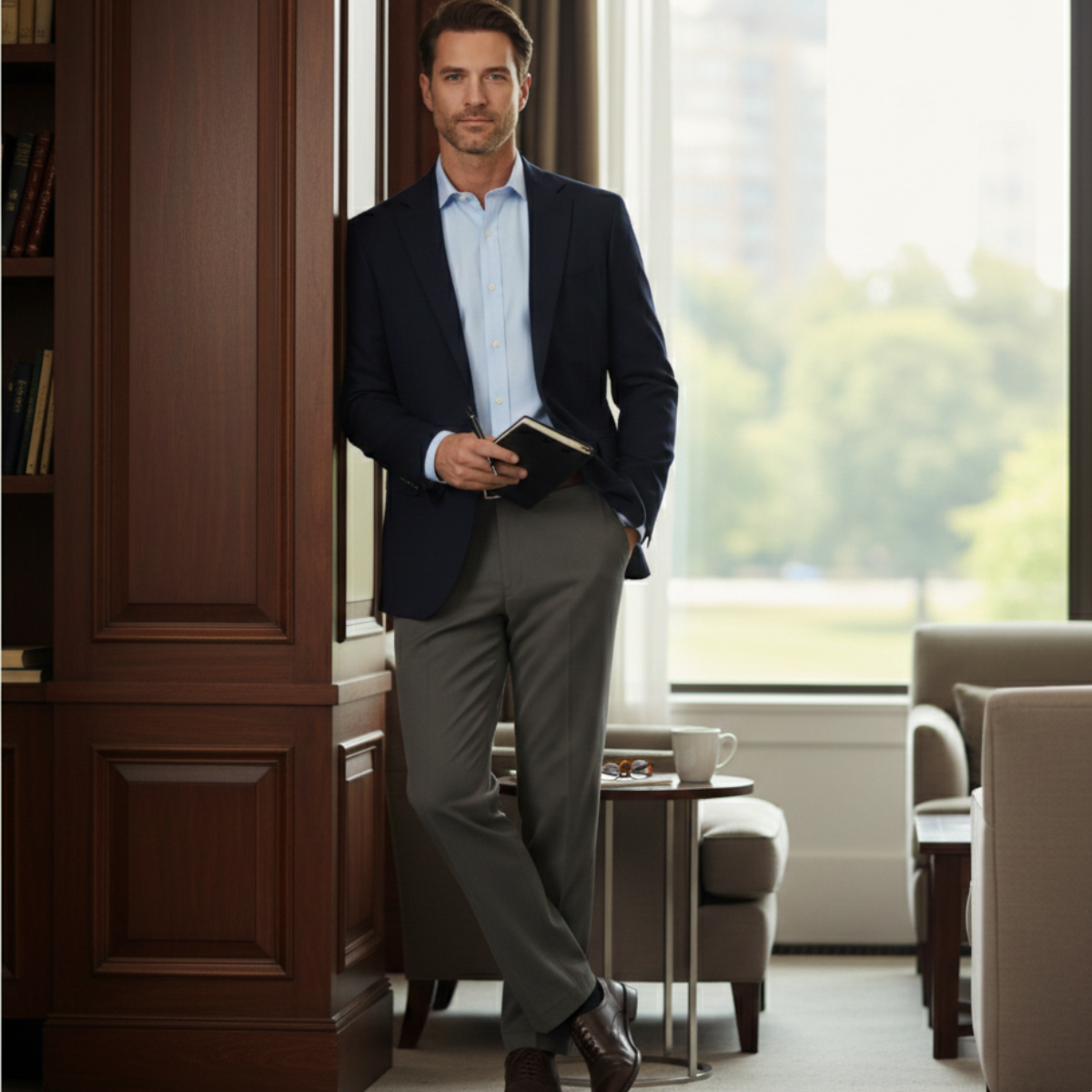 Montfield Men's Straight Leg Pants Double Pleated High Waist