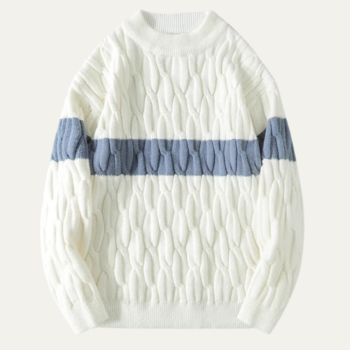 Men's Cable Knit Sweater Contrast Stripe - Vonnera