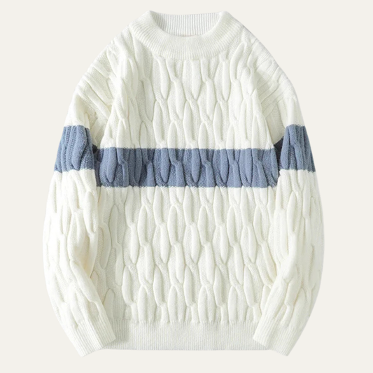 Men's Cable Knit Sweater Contrast Stripe - Vonnera