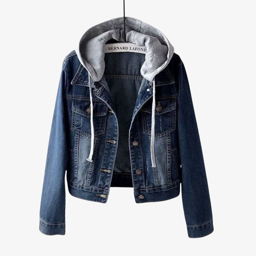 Women's Cropped Denim Jacket with Hood - Vonnera