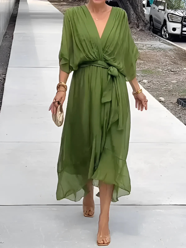 Women's Wrap V-Neck Midi Dress - Vonnera
