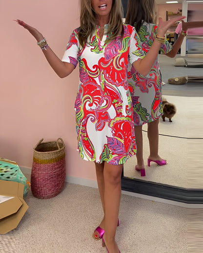 Women's V Neck Tummy Control Printed Dress Casual Summer