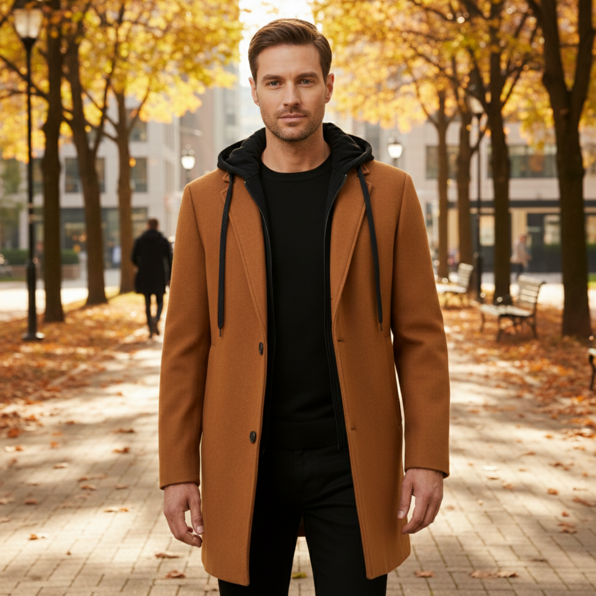 Men's Wool Overcoat Quilted Lining Hooded