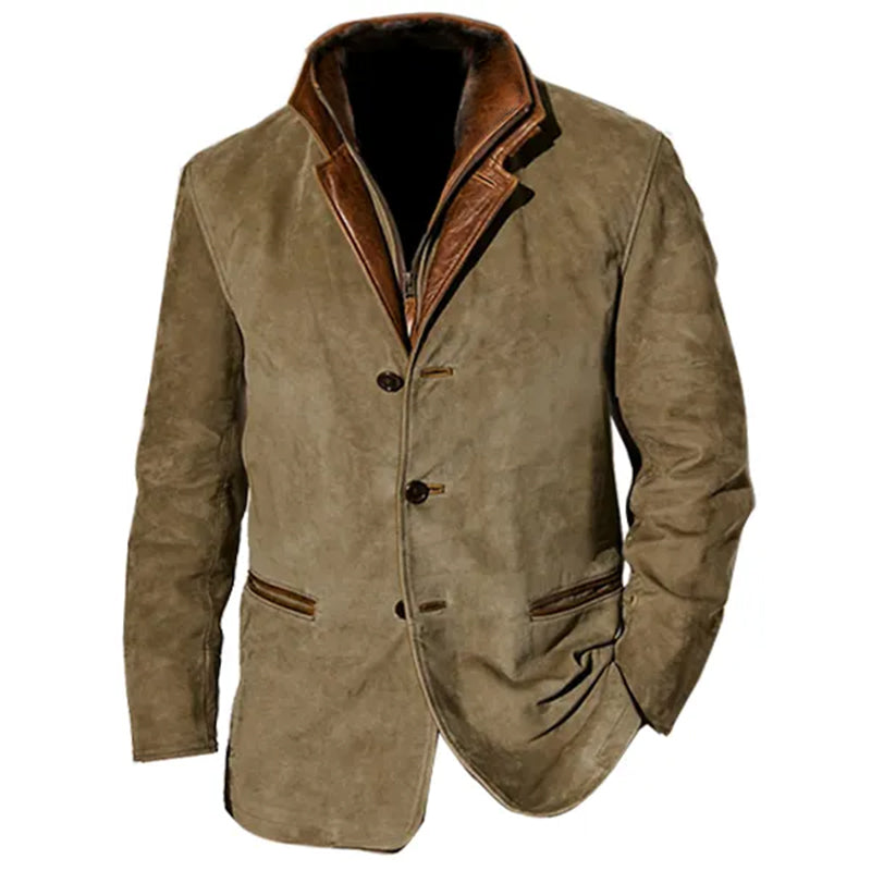 Men's Leather Coat Classic Tailored Fit Brown