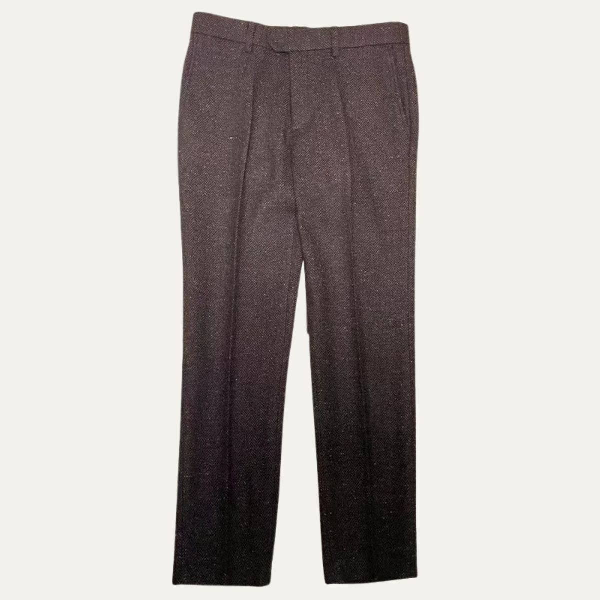 Men's High Waisted Wool Tweed Pants Herringbone Brown - Vonnera