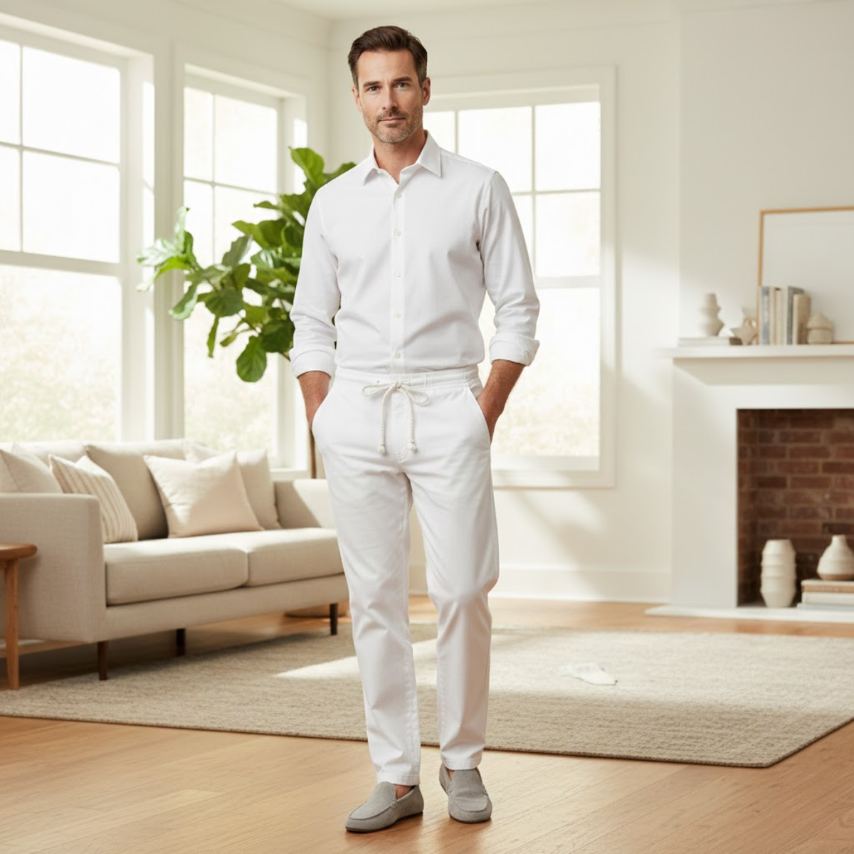Men's Cotton Linen Drawstring Pants Loose Fit