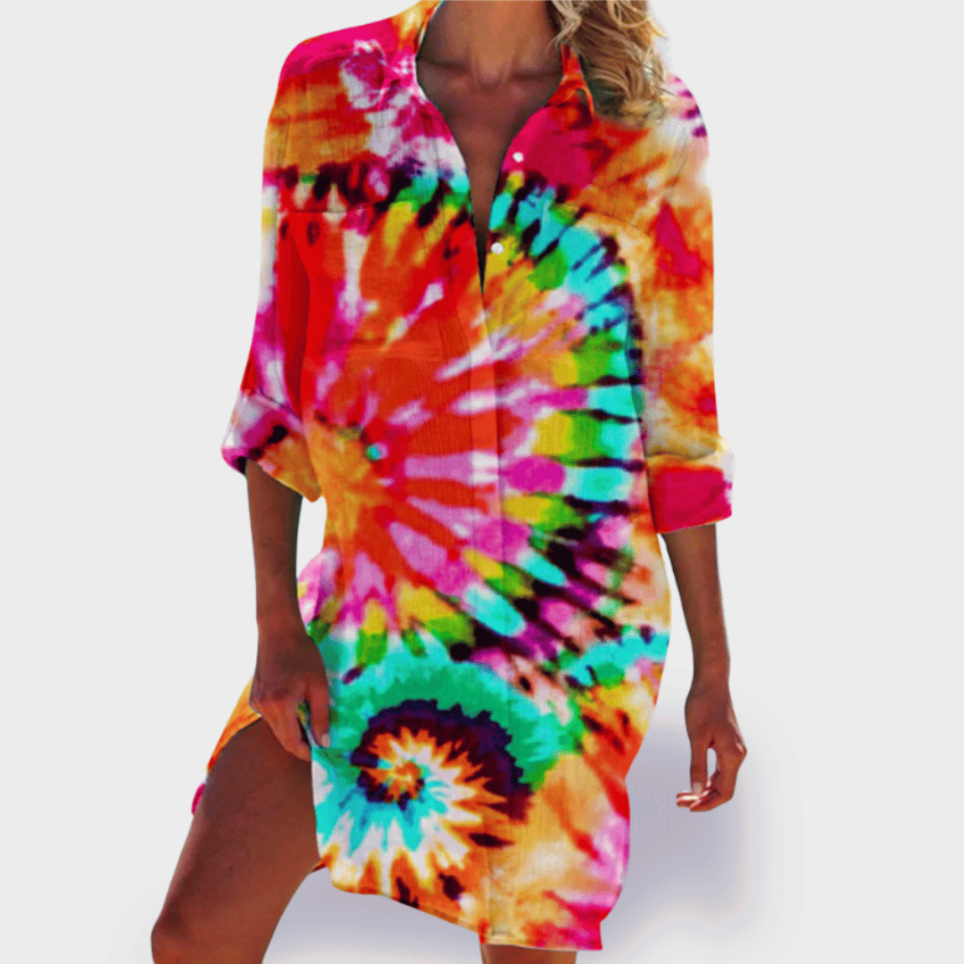 Women's Flowy Draped Summer Dress Colorful Casual - Vonnera