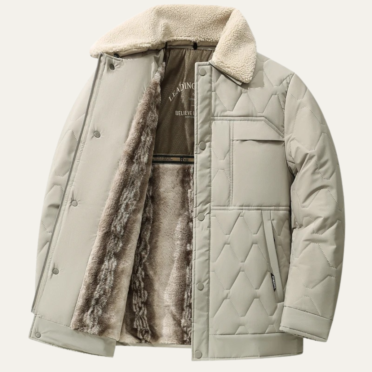 Men's Quilted Winter Jacket Fur Lined Sherpa Collar - Vonnera