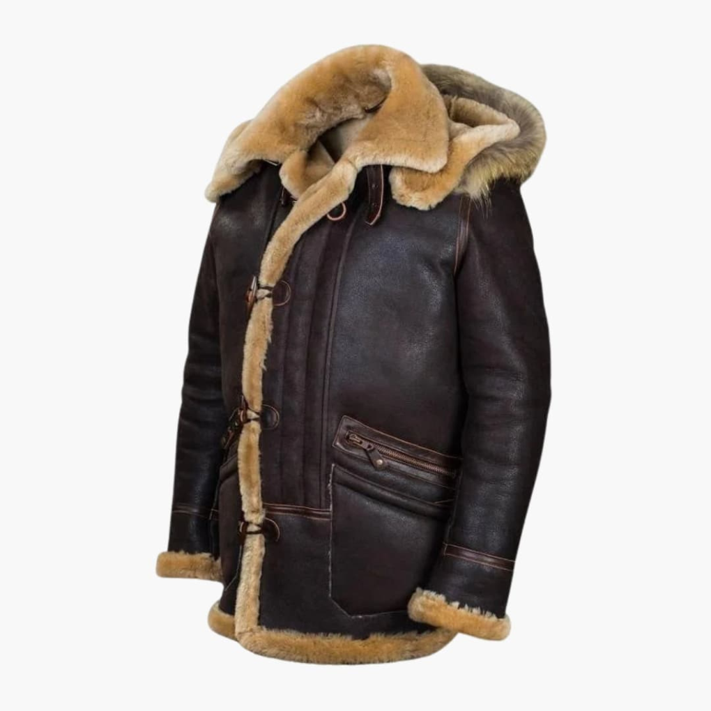Men's Sheepskin Hooded Winter Jacket - Vonnera