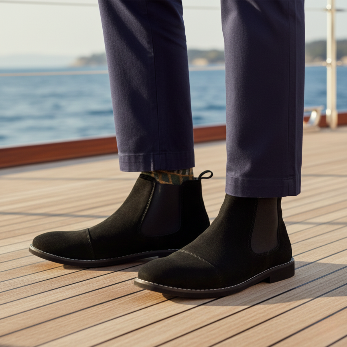 Men's Suede Chelsea Boots Slip On Brown