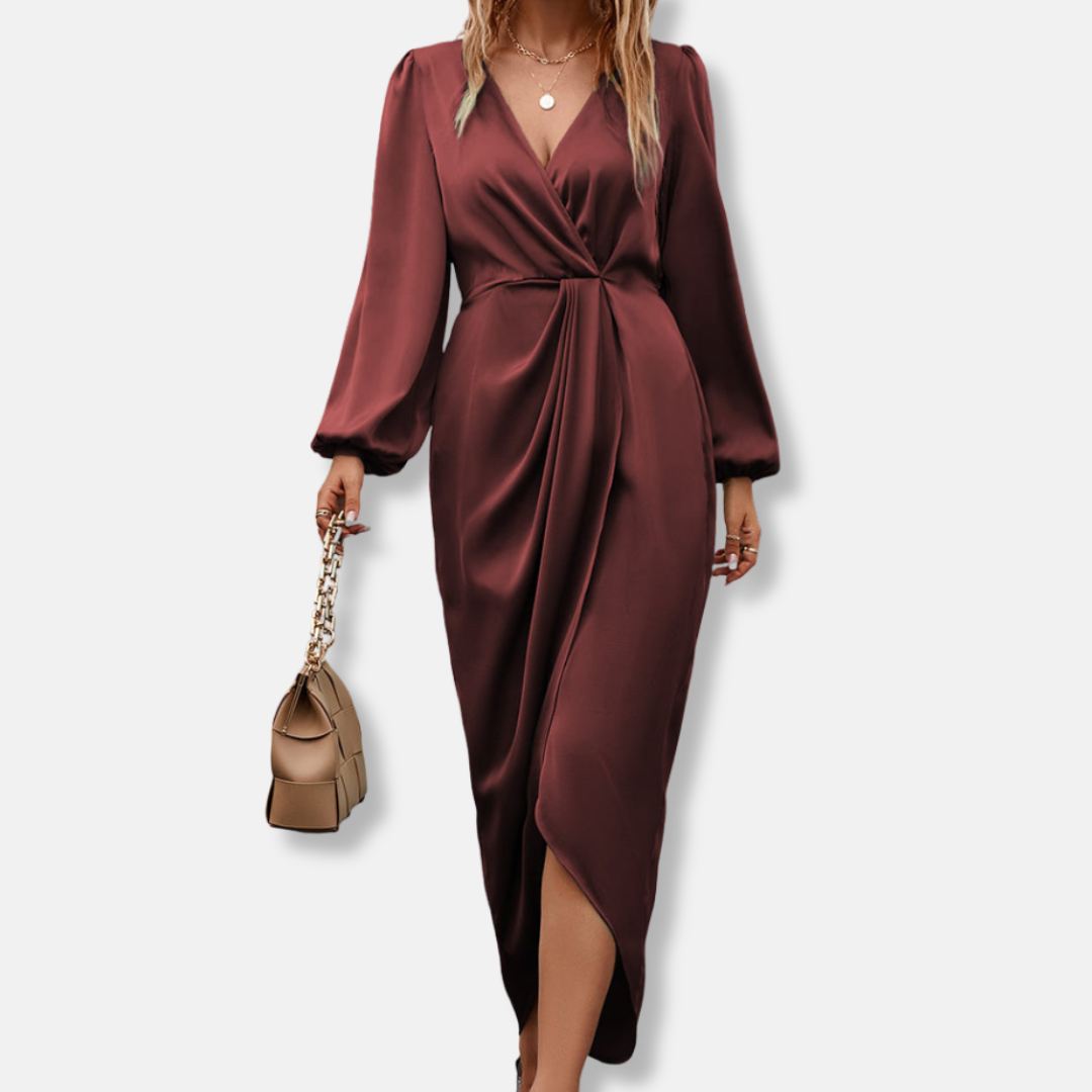 Women's Satin Midi Dress Asymmetric Hem - Vonnera