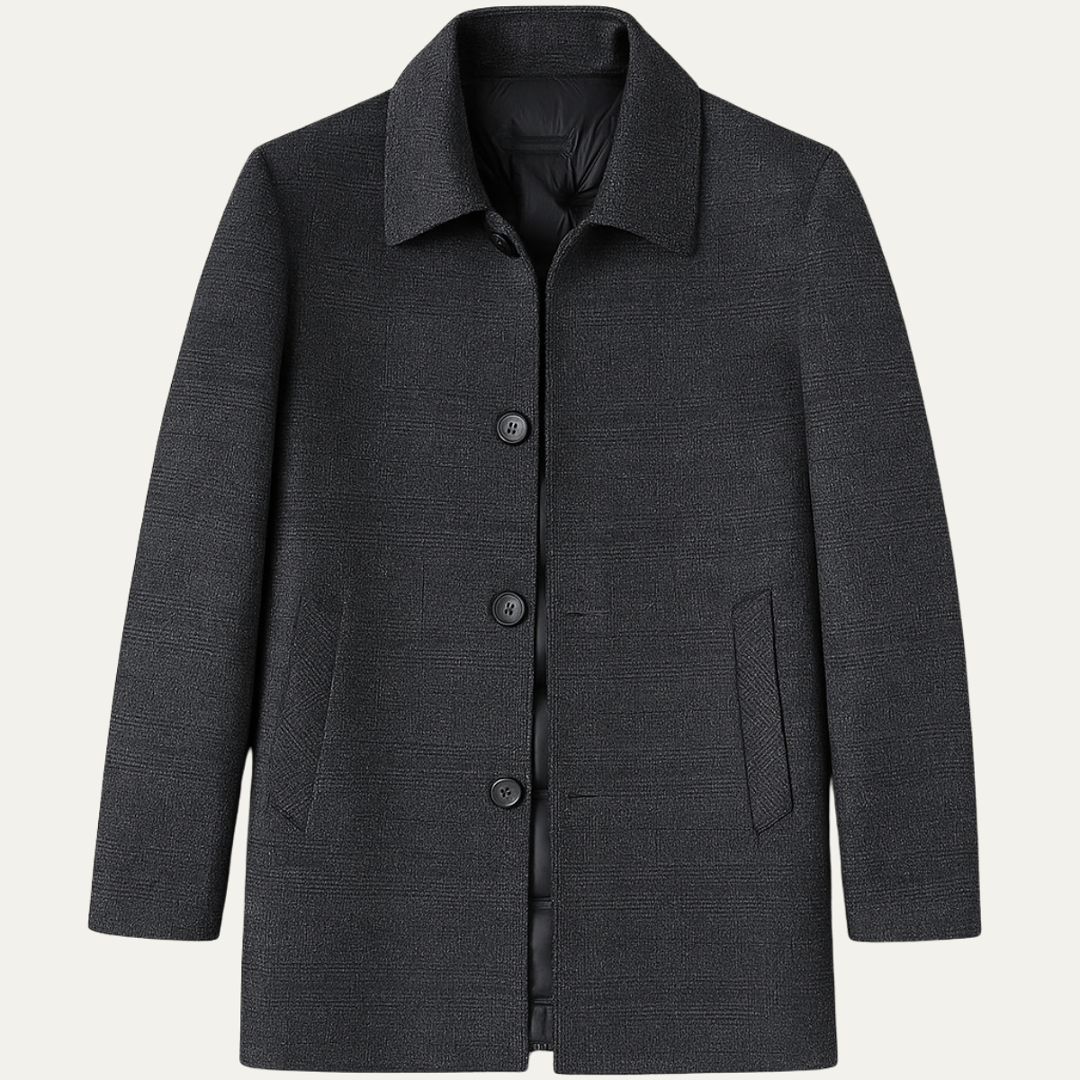 Men's Wool Trench Coat Mid Length Plaid Down Filled - Vonnera