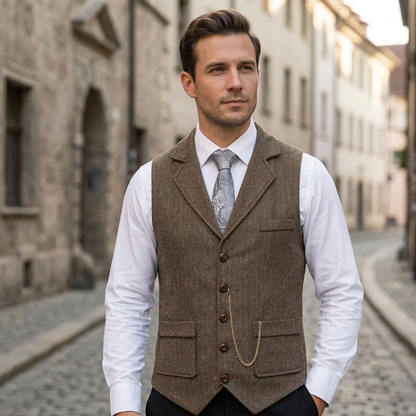 Men’s Tweed Vest Classic Herringbone Waistcoat