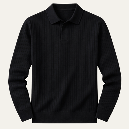 Men's Long Sleeve Polo Shirt Ribbed Knit - Vonnera
