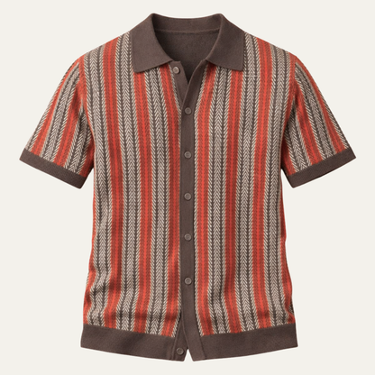 Men's Striped Knit Polo Shirt Lightweight - Vonnera