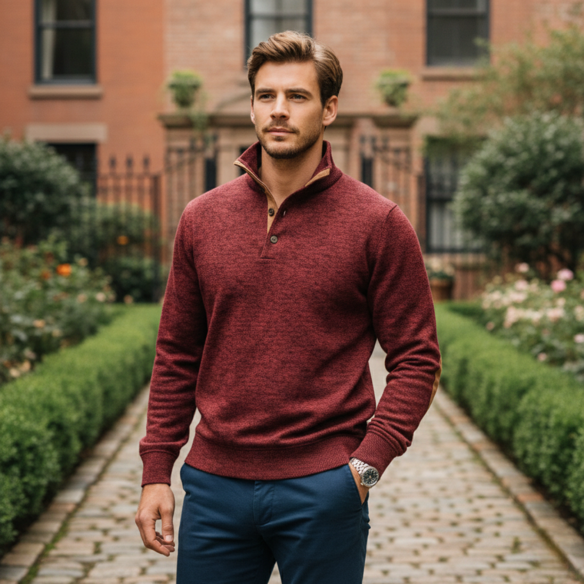 Men's Knitted Sweater Elbow Patches Heritage Style