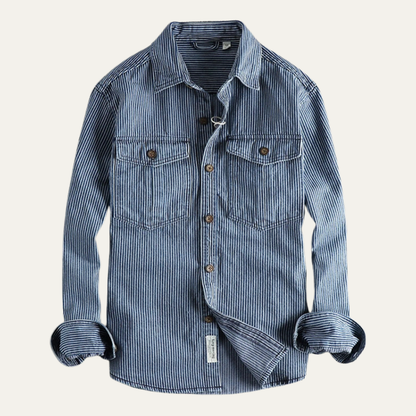 Men's Denim Shirt Jacket Striped Blue - Vonnera