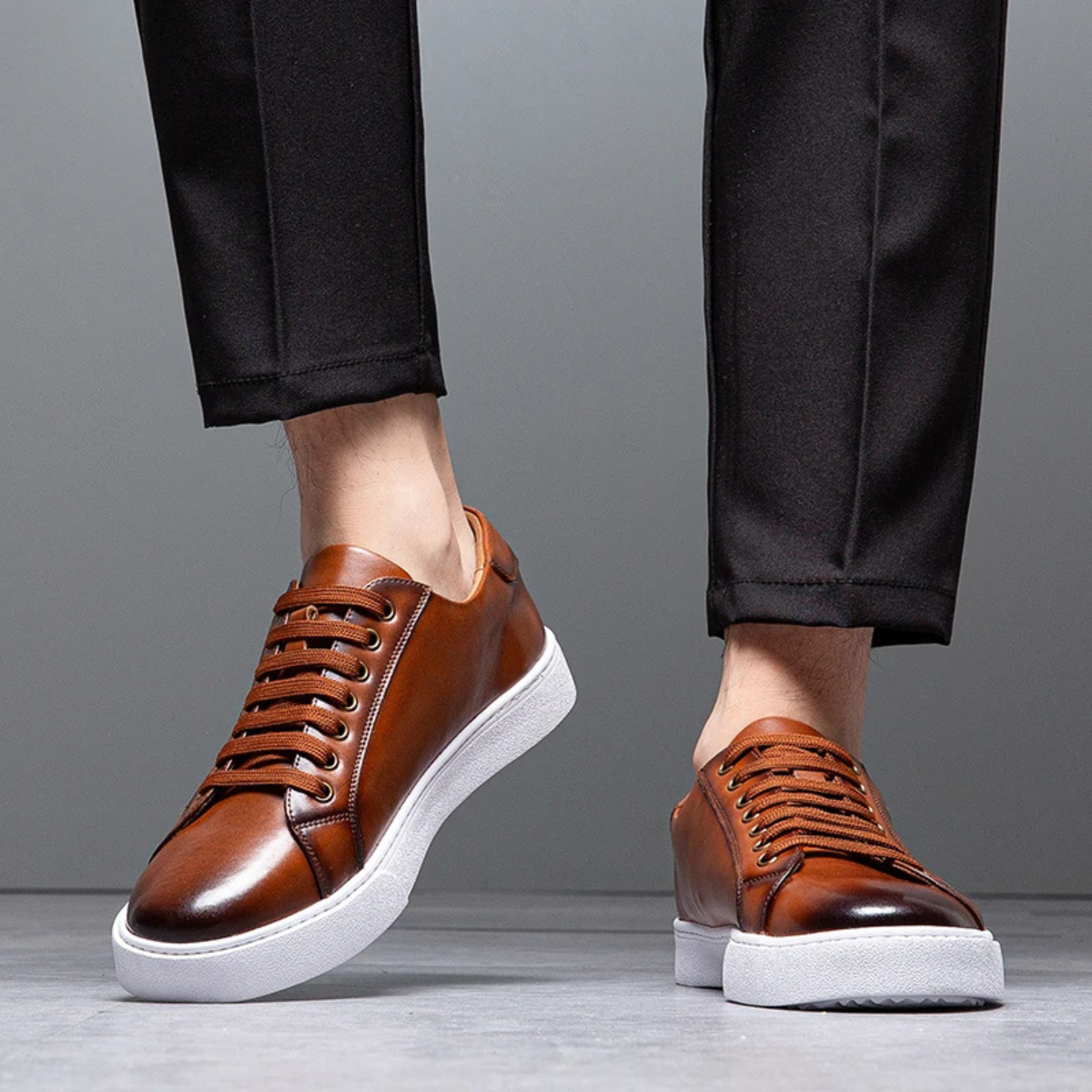 Mens Classic Low Lace Up Shoes Leather Casual Brown