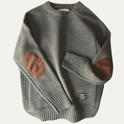 Porta Romana Men's Knitted Crew Neck Sweater Elbow Patches