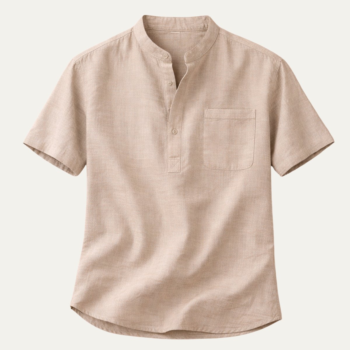 Men's Linen Henley Shirt Lightweight Beige - Vonnera